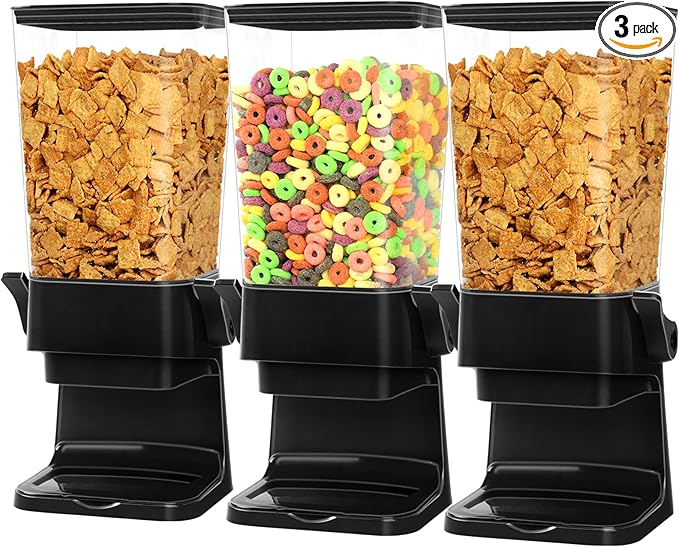 Cereal Dispenser Countertop Large Cereal Containers Storage Dispenser For Pantry Dry Food Dispenser Countertop Rice Candy Dispenser Machine For Snack,Nuts, Granola(Black,3 pack)-NeatNest
