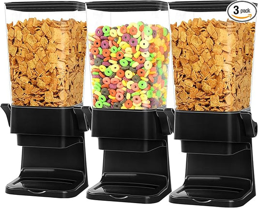 Cereal Dispenser Countertop Large Cereal Containers Storage Dispenser For Pantry Dry Food Dispenser Countertop Rice Candy Dispenser Machine For Snack,Nuts, Granola(Black,3 pack)-NeatNest
