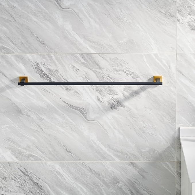 Miyili Bath Towel Bar 30-Inch Stainless Steel Hand Towel Rack for Bathroom Wall Mount Black & Gold, A02BG75A