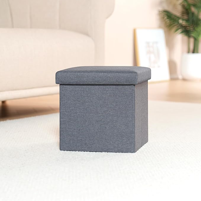 B FSOBEIIALEO Storage Ottoman Cube, Linen Small Foot Seat,for Living Room, Bedroom, Home Office, Dorm Storage Footrest Grey 11.8"x11.8"x11.8"