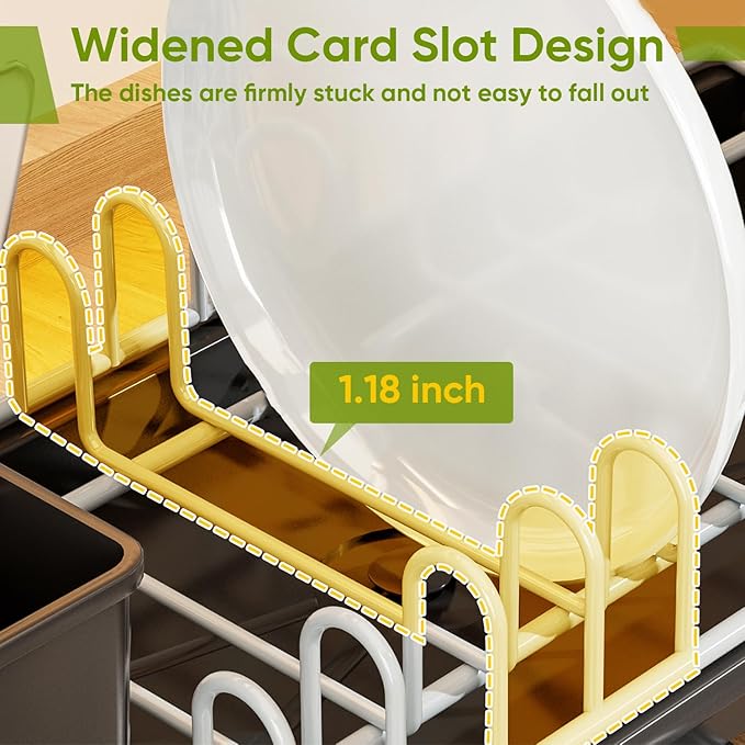 VUSIGN Dish Drying Rack with Drainboard, Dish Rack, Dish Drainers for Kitchen Counter Extendable Spout Strainers with Removable Utensil Holder, Adjustable Pot Rack, Black
