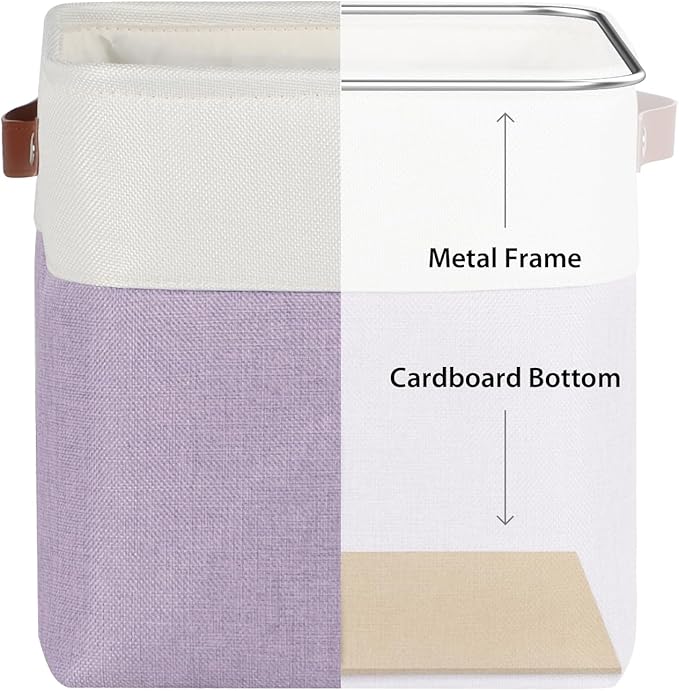 Univivi 10.5 Inch Fabric Cube Bins with Hard Bottom, 4 Pack Storage Baskets with PU Handles for Shelves Closet Foldable Storage Bins for Organizing (Purple,10.5" x 10.5" x 11")-NeatNest