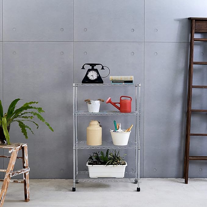Heavy Duty 4 Tier Wire Shelving Unit Storage Rack, Metal Shelves Utility Organizers, Organization Units for Products, Plant, Pantry, Garage, Laundry Durable Shelf Stand, Chrome, 14"W x 30"L X 48"H