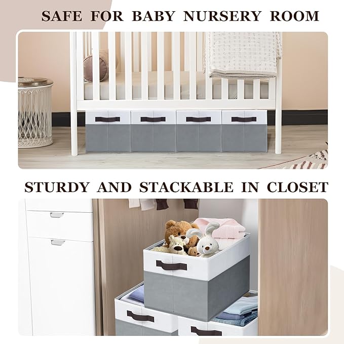 Criusia 4 Pack Large Storage Baskets for Shelves | Fabric Closet Organizers and Storage Bins with Handles Home Organization | Decorative Collapsible Baskets for Organizing Clothes Toy Nursery 14"x10"-NeatNest