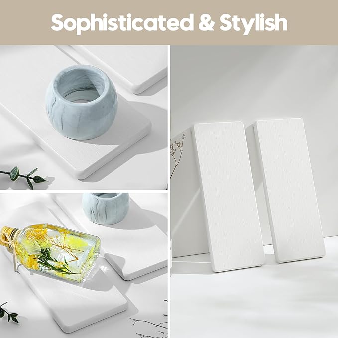 2PCS Bathroom Sink Trays, Water Absorbing Diatomite Stone Quick Drying Mat for Kitchen Counter, Dish Rack Soap Dispenser Sponge Holder Caddy Vanity Organizer, White, 9"x3.5"-NeatNest