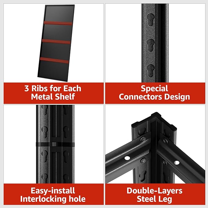 5 Tier Metal Shelving Unit, 72" H x 35.5" W Adjustable Storage Shelves, Heavy Duty Garage Shelves for Warehouse, Basement, Kitchen, Pantry, Living Room, 2500LBS, Black, 15.75" D-NeatNest