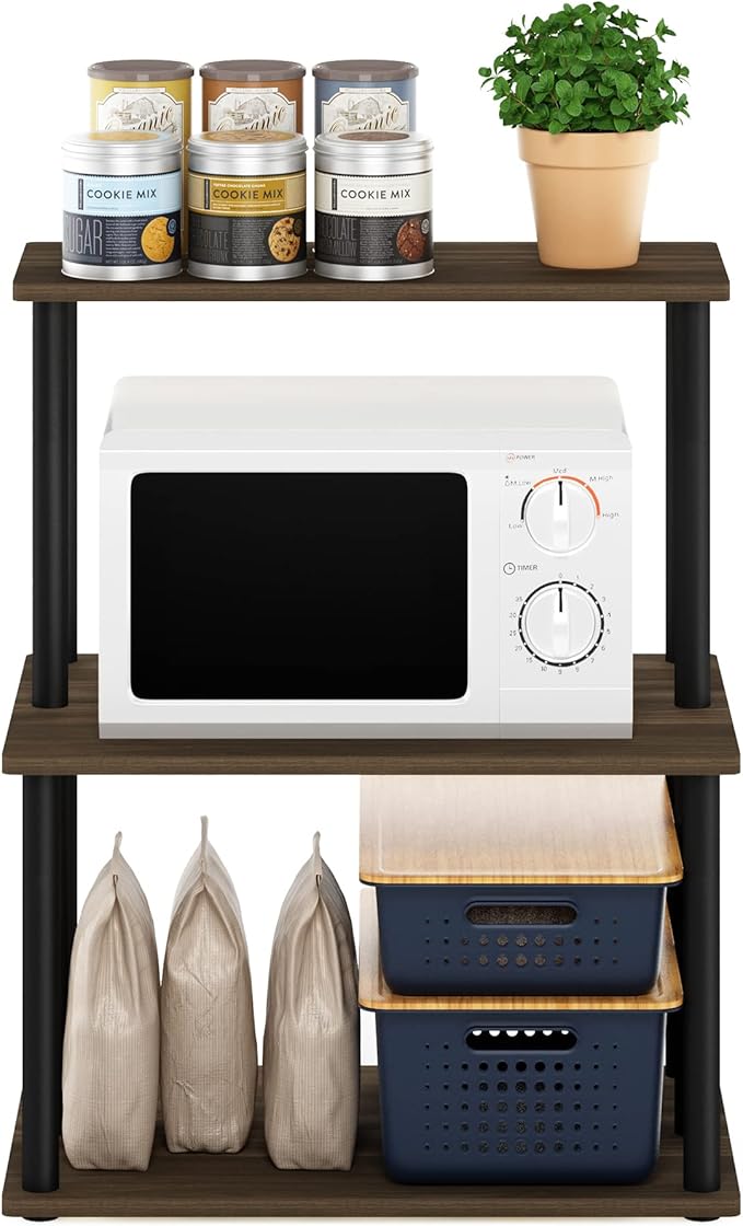 Furinno Turn-N-Tube 3-Tier Toolless Kitchen Storage Shelf, Columbia Walnut/Black-NeatNest