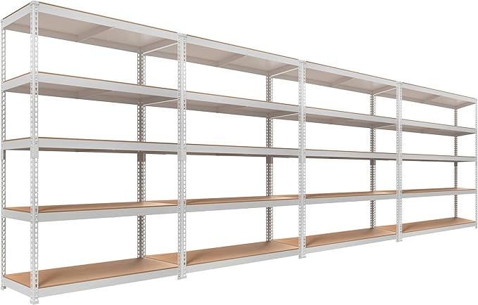 HOMEDANT White 5 Tier Laminated Boltless Heavy Duty Garage Storage Adjustable Wide Size Metal Shelving Unit Utility Rack Shelves Organization Shelf Shed Warehouse 47.7" W x 18.2" D x 71.3" H 4Pack-NeatNest