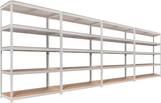 HOMEDANT White 5 Tier Laminated Boltless Heavy Duty Garage Storage Adjustable Wide Size Metal Shelving Unit Utility Rack Shelves Organization Shelf Shed Warehouse 47.7" W x 18.2" D x 71.3" H 4Pack-NeatNest