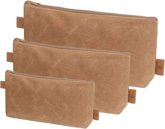 Canvas Zipper Pouch, 3 Pack Small Tool Pouch Organizer, Heavy Duty 16OZ Waxed Canvas Mini Zipper Bag Pouch, 5.7/6.7/12.3 Inch Tool Multipurpose Water Resistant Storage Pouches-NeatNest