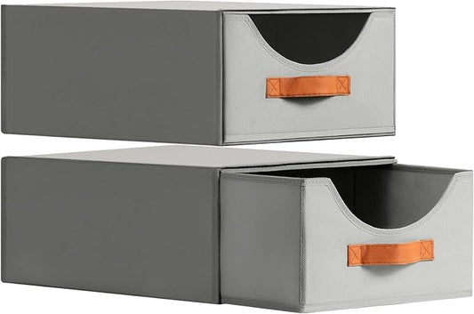 Closet Organizers and Storage - Large Stackable Storage Bins with Drawer, Fabric Bins for Organization, Collapsible Drawer Organizer Clothes for Bedroom, Living Room, 2 Pack, Grey-NeatNest