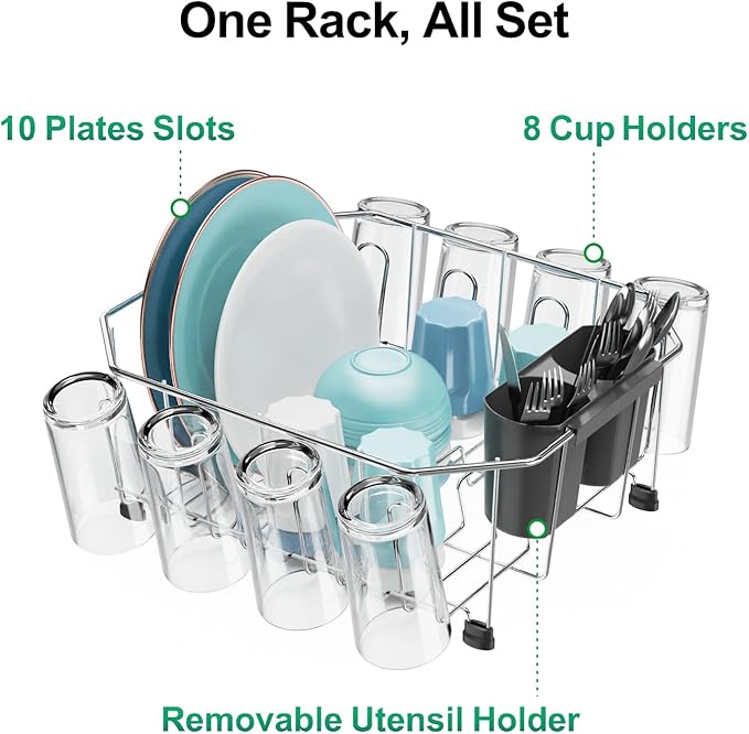 GSlife in Sink Dish Drying Rack - Stainless Steel Dish Drainer for RV Small Kitchen Apartment Sink, 13.4" L x 11.6" W, Silver