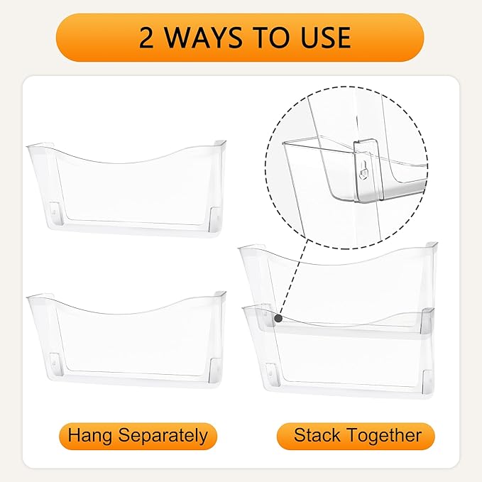 COSYAWN 3 Pack Clear Single Pocket Wall Mounted File Organizer, Plastic Hanging Wall File Holder, Clear Wall Mail Magazines Folder Organizer for School Home and Office-NeatNest