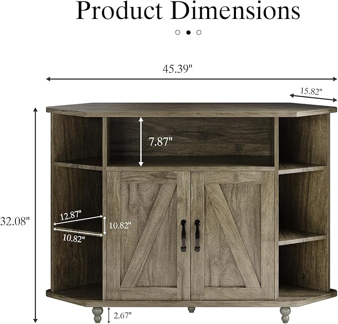 4 EVER WINNER Corner TV Stand for 50 Inch TV, Farmhouse Corner Entertainment Center with Led Light, Open Storage, Adjustable Shelves, TV Cabinets for Living Room, Bedroom, Grey-NeatNest