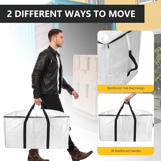 Extra Large Moving Bags with Vacuum Storage Bags Combo – Heavy Duty Totes with Handles & Zippers for Effortless Moving, (Transparent, 12 Park-2 Move bag & 10 Vacuum Seal Bag)