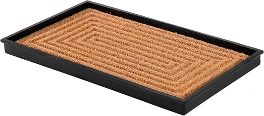 Anji Mountain Heavy Duty Waterproof Rubber Shoe Storage Mat Organizer/Boot Storage Tray Multi Use for Entryway with Coir, Tan Rectangle Embossed Insert, Fits 2 Pair (24.5" Wide)