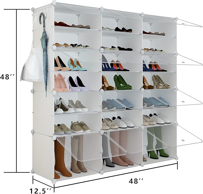 Shoe Rack Organizer, 48 Pair Shoe Storage Cabinet with Door Expandable Plastic Shoe Shelves for Closet,Entryway,Hallway,Bedroom-NeatNest