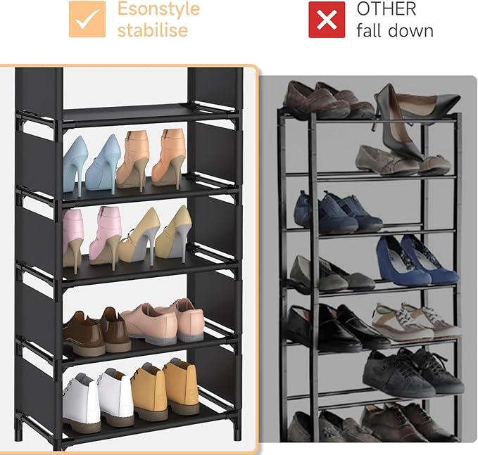10 Tiers Vertical Shoe Rack Up to 20-25 Pairs, Sturdy Metal Narrow Shoe Shelf, Space-Saving Tall Shoe Rack for Closet,Bedroom Hallway Garage Living Room-NeatNest