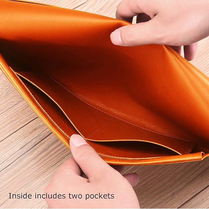 Enyuwlcm PU Leather A4 File Folder Document Holder Envelope Folder Case with Snap Closure for Receipt Contract Orange