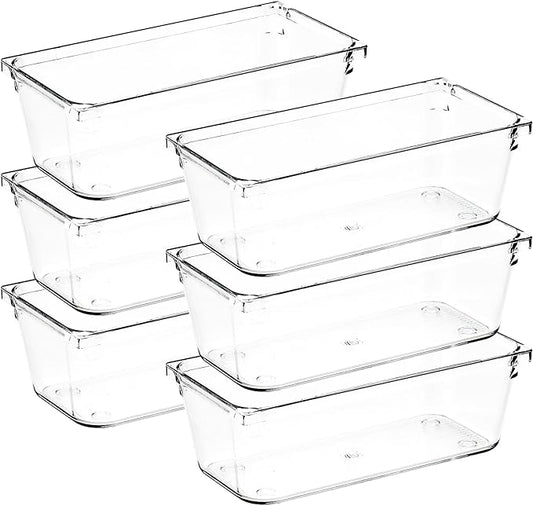6 Pack Drawer Organizer - 3" X 6" Clear Acrylic Storage Bins with Non-Slip Pads, Versatile Desk Tray for Makeup, Jewelry, Kitchen, Bathroom, and Office Organization-NeatNest