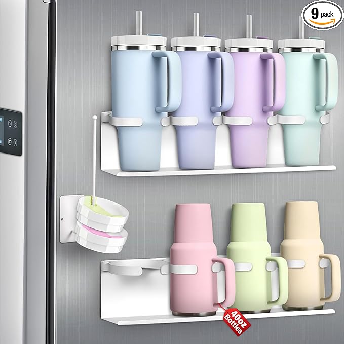 2Pcs Magnetic Water Bottle Organizer for Stanley 30 40 oz Tumbler and Lid Magnetic Cup Holder Heavy Duty Tumbler Storage Organizer Drink Accessories Kitchen Cup Storage Rack for Fridge Cabinets Gifts-NeatNest