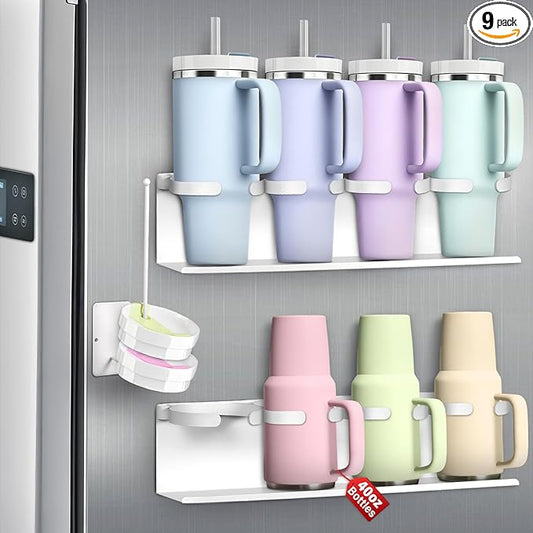 2Pcs Magnetic Water Bottle Organizer for Stanley 30 40 oz Tumbler and Lid Magnetic Cup Holder Heavy Duty Tumbler Storage Organizer Drink Accessories Kitchen Cup Storage Rack for Fridge Cabinets Gifts-NeatNest