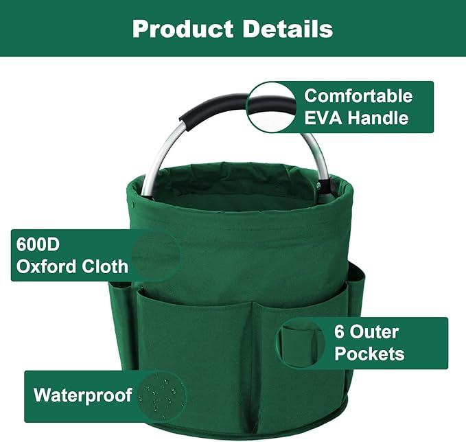 Cleaning Caddy with Handle, Cleaning Products Organiser, 17L Foldable Storage Basket, Cleaning Caddy Organiser, Portable Multi Cleaning Bucket Bag for Home, Garden (Green)-NeatNest