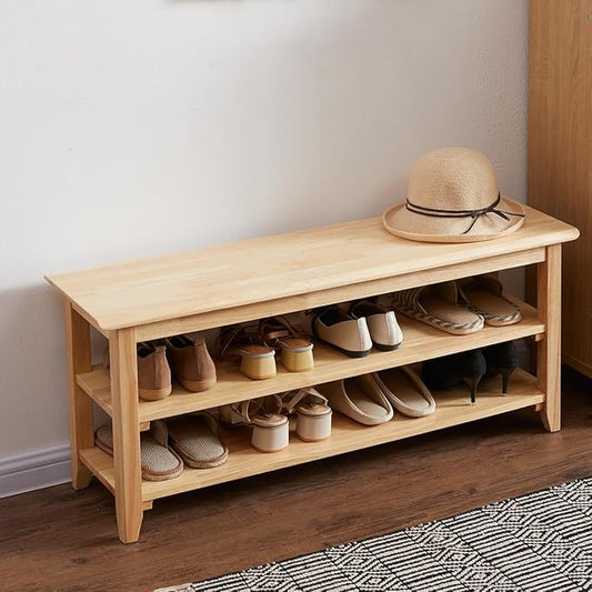 XKZG Storage Bench Wooden Shoe Rack Bench Simple Style Wood Entryway Bench (Natural,39.4")-NeatNest