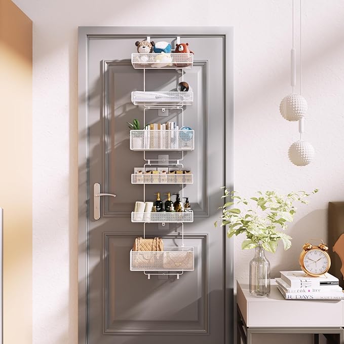 HapiRm Over Door Organizer Storage - Separable Door Organizer Hanging with 6 Metal Large Capacity Baskets for Bathroom Bedroom Kitchen Pantry Closet (White)