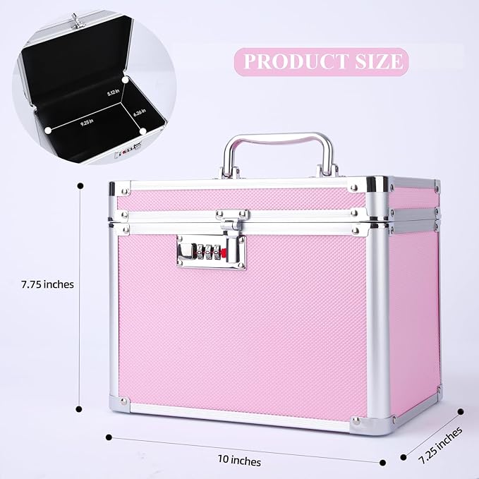 Medication Combination Lock Boxes with Code for Personal Items, Medicine Lockbox for Documents 10 x 7.25 x 7.75 Inches Pink