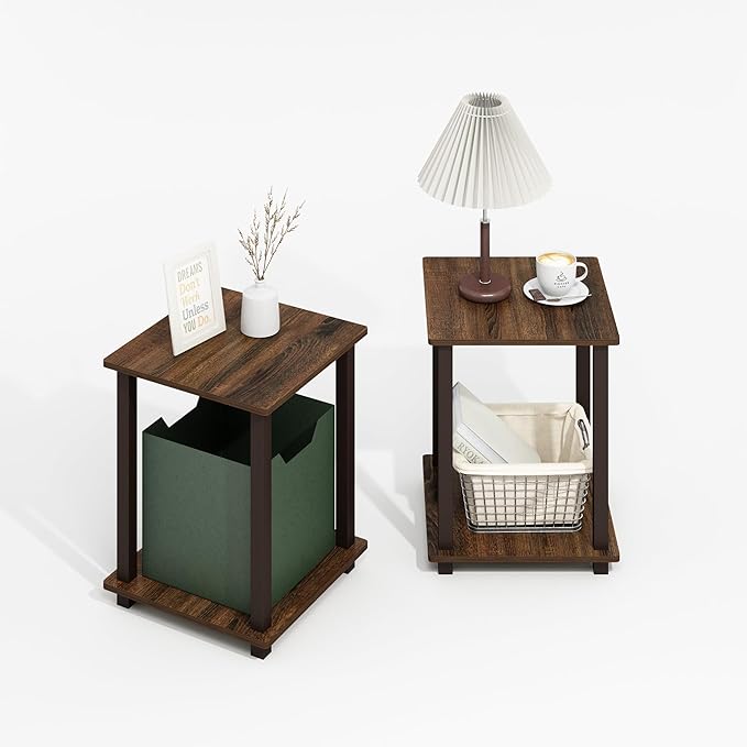 Furinno Simplistic End Table, 2-Pack, Plastic Frame, Black Walnut/Brown-NeatNest