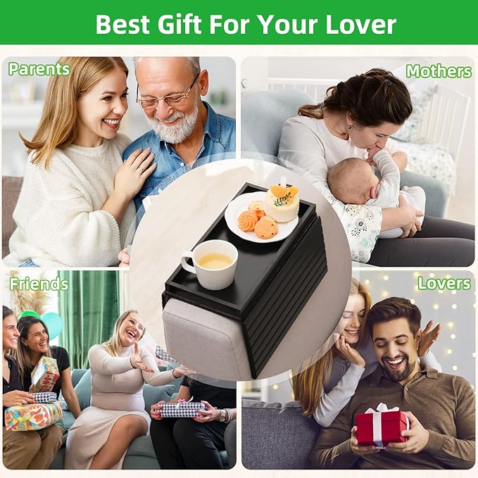 GEHE Bamboo Sofa Arm Tray, Foldable Couch Arm Tray Side Table, Anti-Falling Armrest Tables Cup Holder for Snacks, Drinks, Beers, Phone, Control, Flexible and Portable, Anti-Slip Bottom-NeatNest