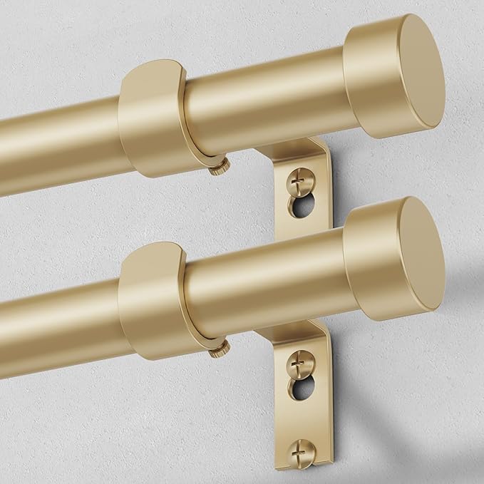 2 Pack Gold Curtain Rods for Windows 18 to 45 Inch(1.5-3.75 Feet),1" Diameter Drapery Rods with Modern Style End Cap Finials,Size:18''-45''