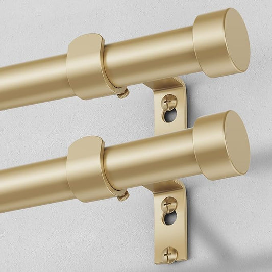 2 Pack Gold Curtain Rods for Windows 18 to 45 Inch(1.5-3.75 Feet),1" Diameter Drapery Rods with Modern Style End Cap Finials,Size:18''-45''