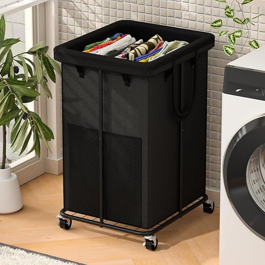 150L Large Laundry Hampers Basket with Removable Washing Bag, Oxford Fabric Laundry Hamper Clothes Hampers, Metal Frame Design with Wheels, Suitable for Bedroom, Laundry Room (Black with Bag)
