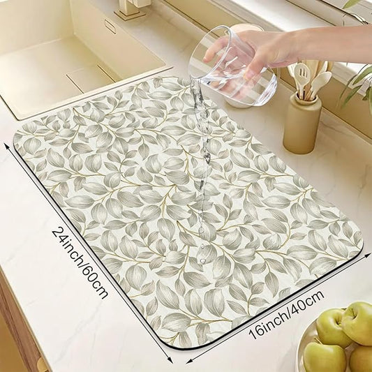 Classic Popular Flower Dish Drying Mats for Kitchen Counter Absorbent Fast Dry Dish Drainer Rack Mats for Dishes Utensils Pot and Pan, Kitchen Accessories 24"x16"-NeatNest