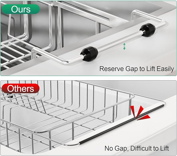 GSlife Small in Sink Dish Drying Rack - Stainless Steel Capacity Expandable Dish Drainer with Utensil Holder for Counter or Inside Sink, Silver