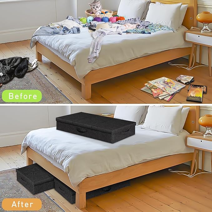 punemi Under Bed Storage Containers, Set of 2 Low Profile Under Crib Storage Bins With Lid, Large Sturdy Under Bed Clothes Drawer Organizers Box for Dorm Room Couch Closet Basement, Black-NeatNest