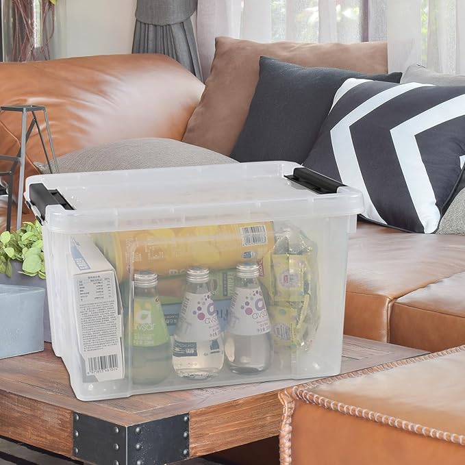 4-Pack 24 Quart Storage Box, Clear Plastic Storage Bin with Wheels