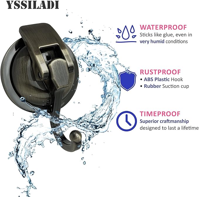 Heavy Duty Suction Cup Hooks for Shower, Bathroom Robe - Vacuum Glass Hooks, Reusable, No Hole Punched, for Garland Decoration (Bronze, 2 Pack)