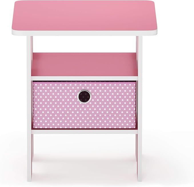 Furinno Andrey End Table / Side Table / Night Stand / Bedside Table with Bin Drawer, Pink/Light Pink