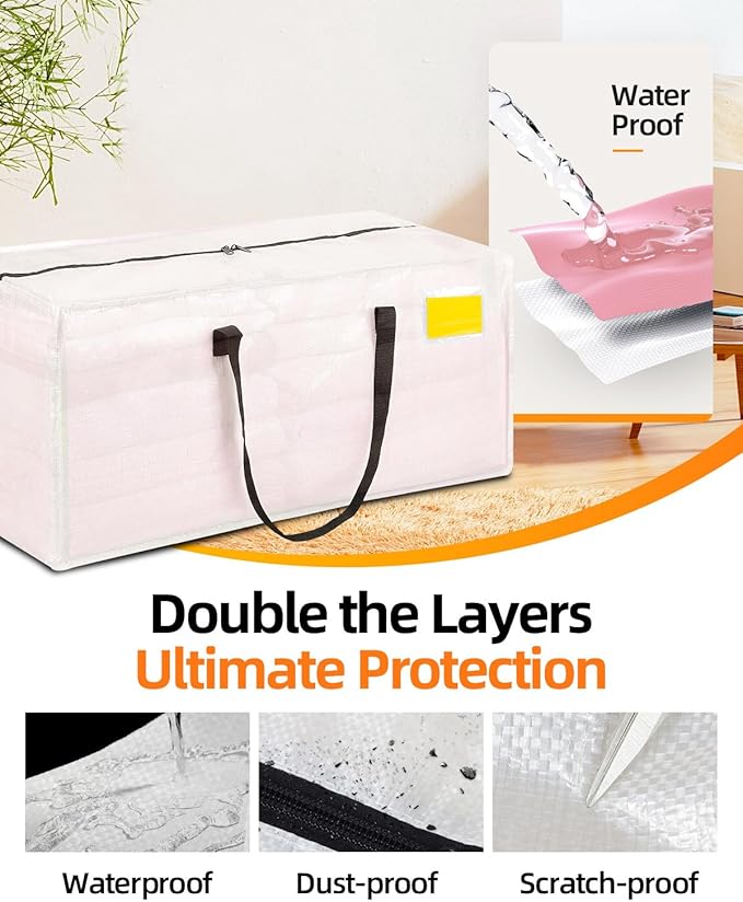12 Pack Extra Large Moving Bags, Heavy Duty Packing Bags with Zippers and Handles for Space Saving, Clothes Storage, College Essentials, Travel, Clear