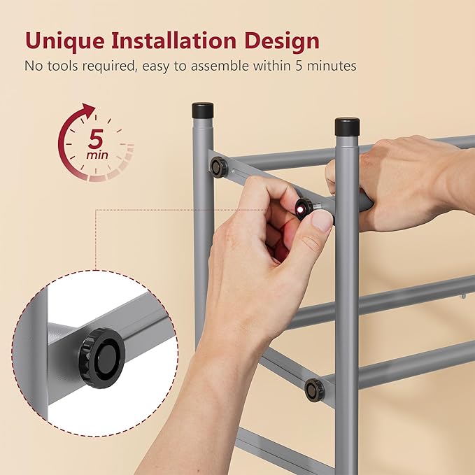 Tajsoon Expandable Shoe Rack for Closet 3 Tier, 28“-41“Adjustable & Stackable Shoe Shelf Storage, Metal Shoe Rack Organizer for Front Door Entrance, Closet, Garage, Entryway, Grey-NeatNest