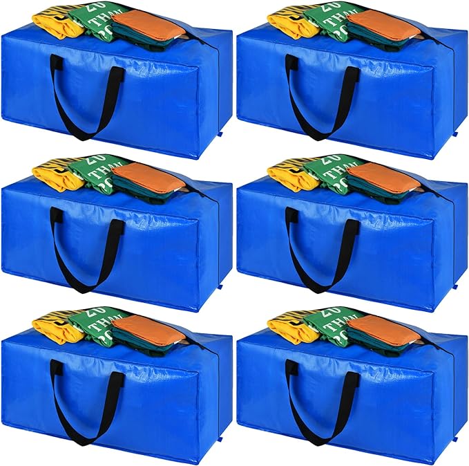 Heavy Duty Extra Large Storage Bags, XL Blue Moving Bags for College Dorm Room Essentials, Moving Supplies Boxes Compatible with IKEA Frakta Cart, 6 Packs