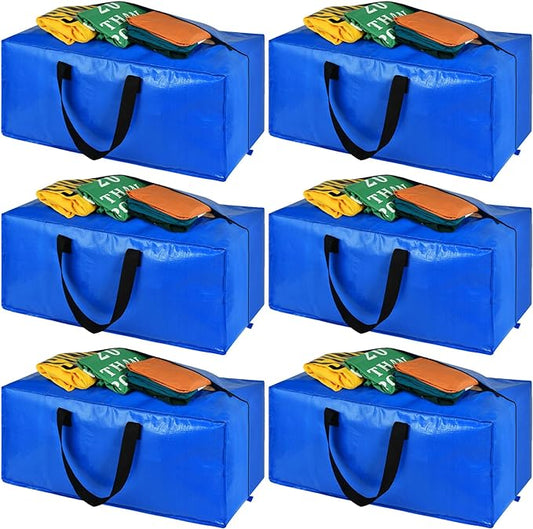 Heavy Duty Extra Large Storage Bags, XL Blue Moving Bags for College Dorm Room Essentials, Moving Supplies Boxes Compatible with IKEA Frakta Cart, 6 Packs