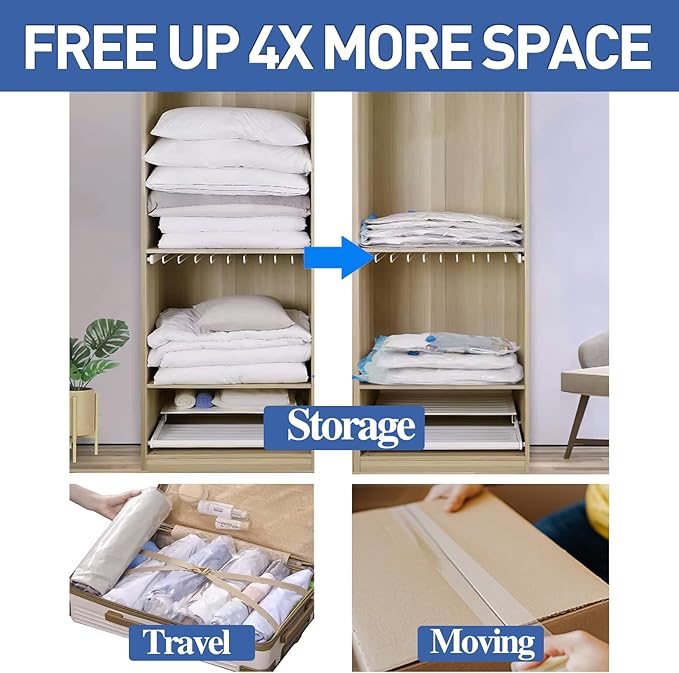 Vacuum Storage Bags, 8 Medium Space Saver Vacuum Sealed Bags for Clothes, Compression Bag Blanket Storage Travel Essentials-NeatNest