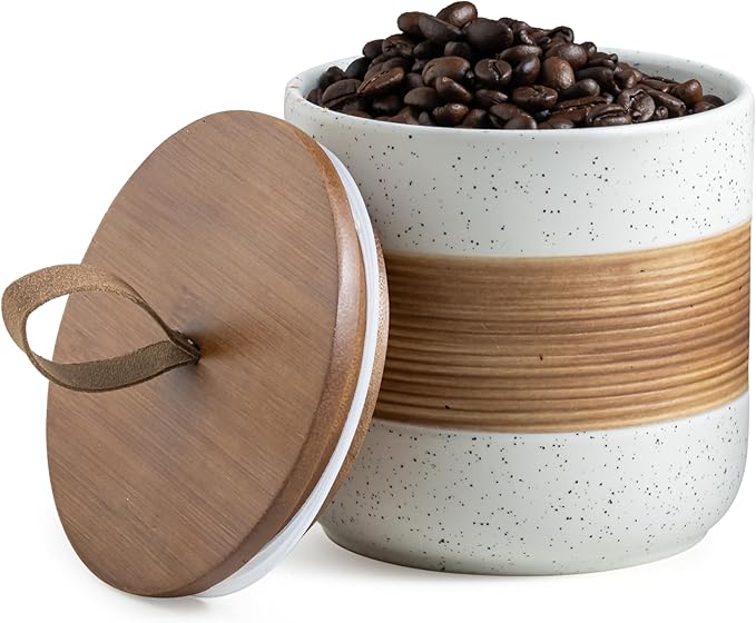 Ceramic Jar with Lid, Coffee Container Kitchen Food Storage Jars for Spice Sugar Tea Bag, Stackable Decorative Jars for Countertop, White & 18oz-NeatNest