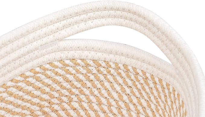 CubesLand Small Storage Baskets for Shelves, Closet Organization Bins Empty Gift Basket 2 Packs Baby Nursery Woven Organizing, Rectangular Clothes Shelves Off White/Mixed Camel-NeatNest