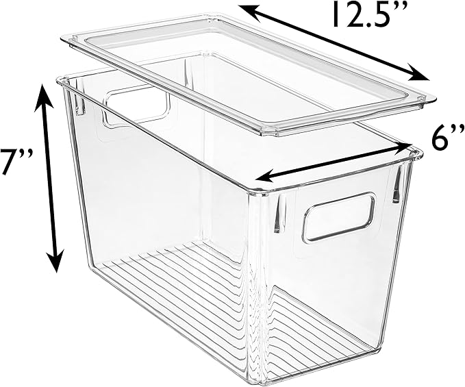 ClearSpace Modern Plastic Storage Bins with Lids Perfect Kitchen Organization or Pantry Fridge Organizer, 8 Pack, Transparent, Rectangular, 12.5" x 6" x 7", 9L Capacity, 8 Compartments-NeatNest