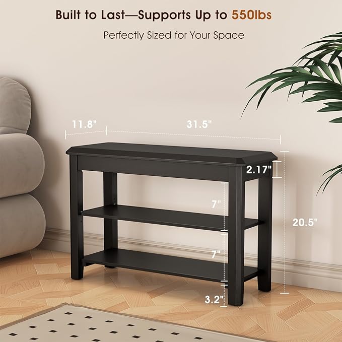 Shoe Rack Bench Seat Rubberwood 2-Tier Wooden Storage Bench 560lbs Compact Mid-Century Modern Design for Entryway, Hallway, Closet, Front Door Entrance, Foyer-NeatNest